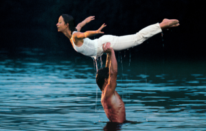 An image of Patrick Swazye and Jennifer Garner in a lake photo from the movie, Dirty Dancing