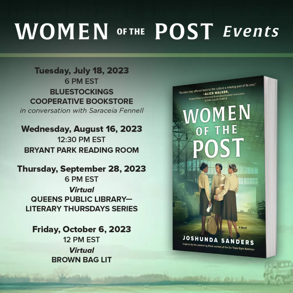 An image of the cover book for title 'Women of the Post' with dates listed for author Joshunda Sander's tour