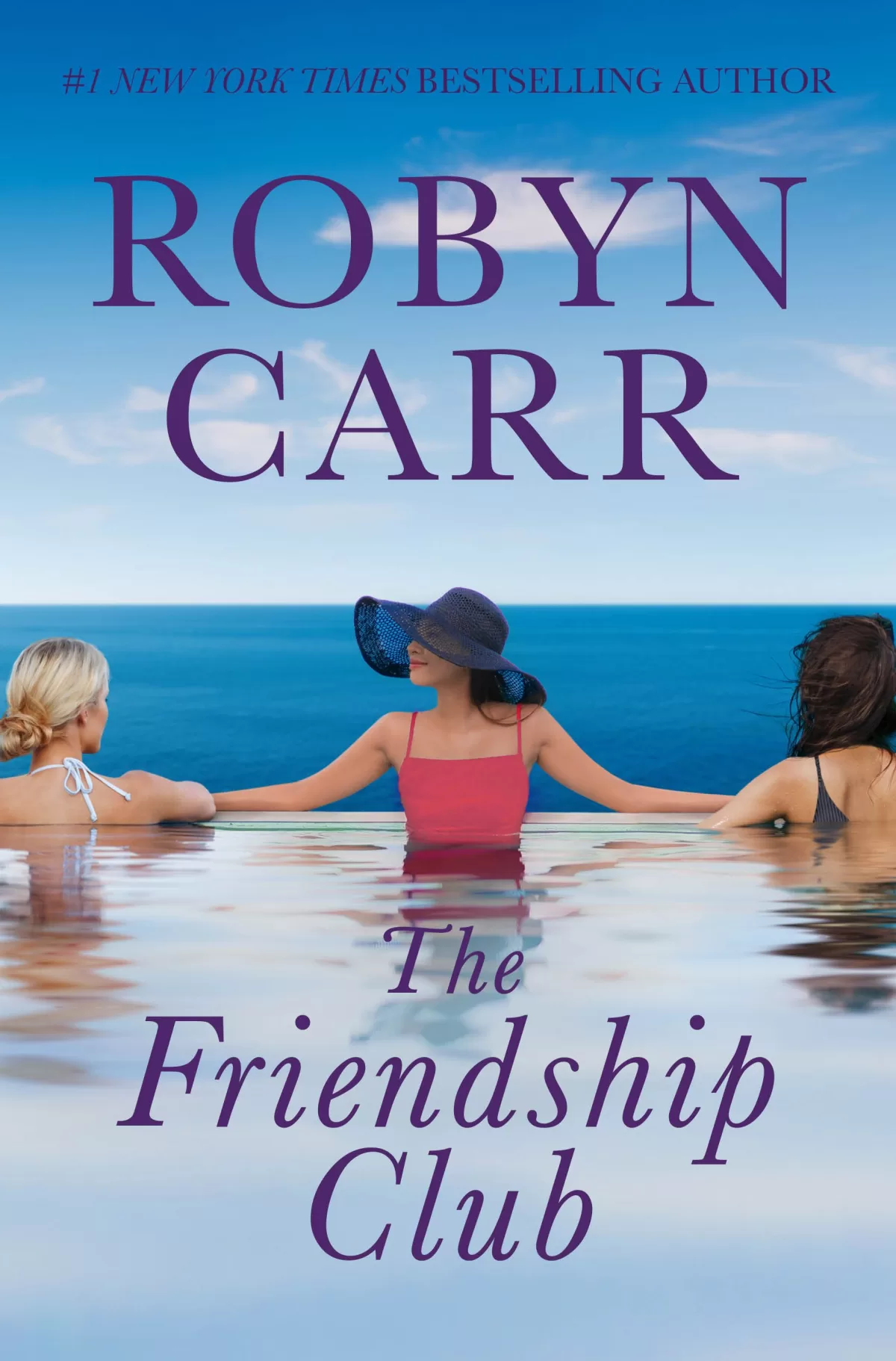 A book cover image featuring three women in the water on a beach and/or lake, with title and author The Friendship Club by Robyn Carr