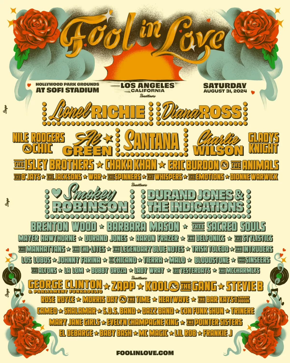An image for the Fool In Love Festival poster featuring music acts performing