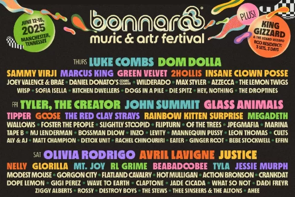 An image of 2025 Bonnaroo Music Festival poster with lineup