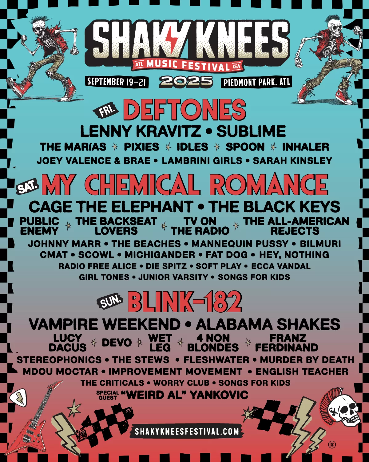 A poster size image of the lineup for the 2025 Shaky Knees Music Festival
