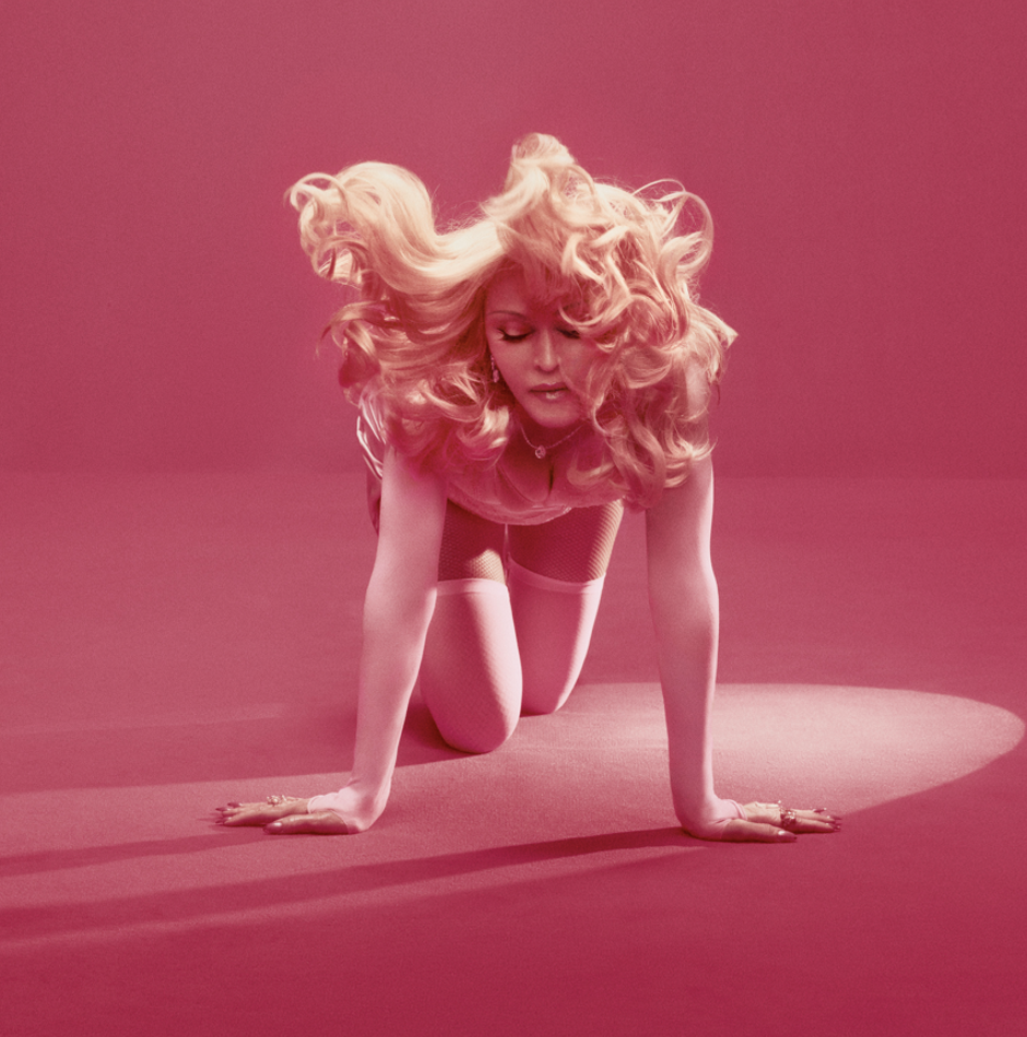 An image of Madonna standing on all fours posing