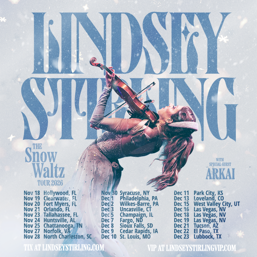 A promo online oster for Lindsey Stirling's upcoming winter concert 2026